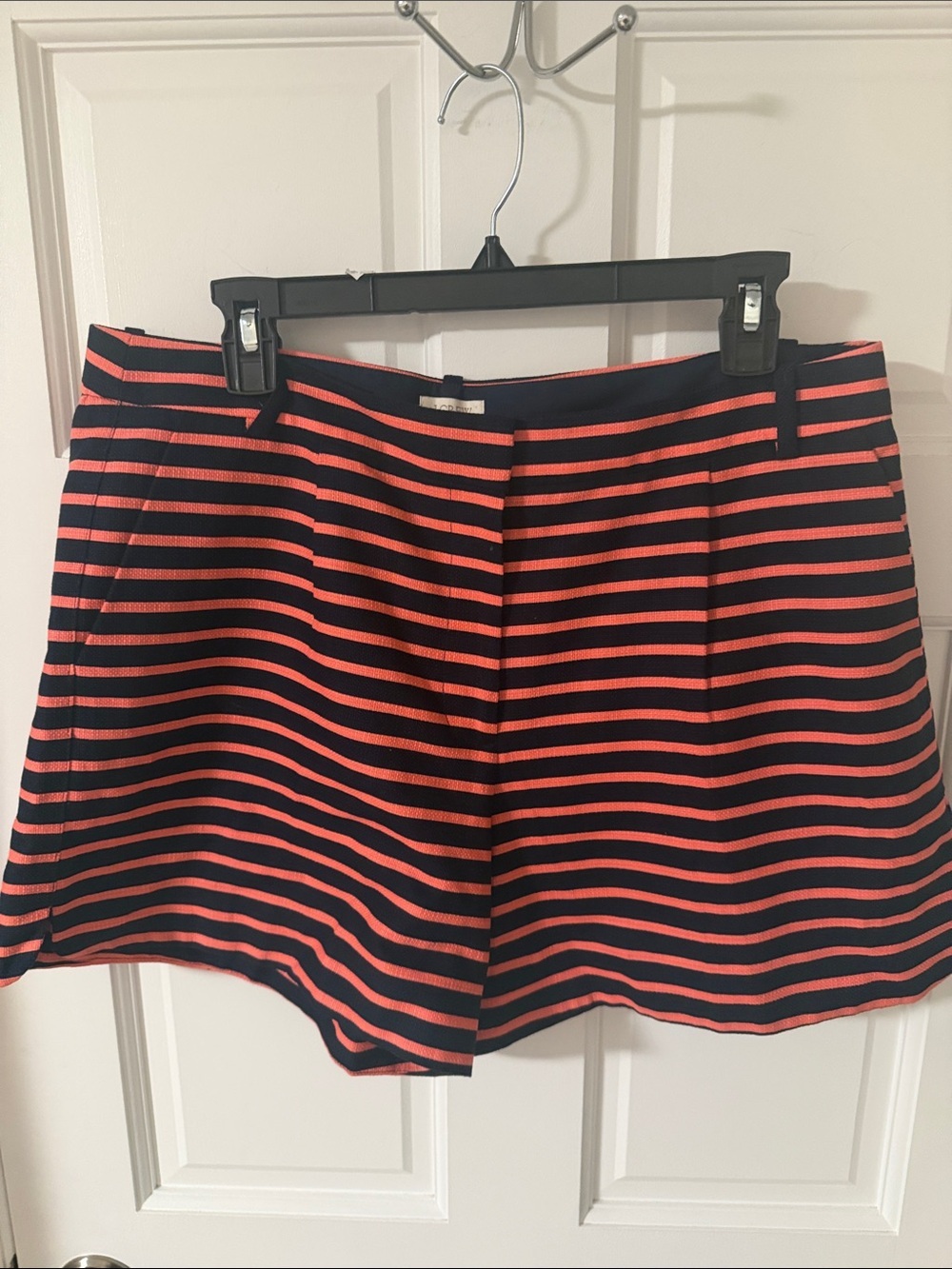 J.Crew Striped Flat-Front Pleated Shorts Navy Blue/Coral Nautical Preppy Sz. 14